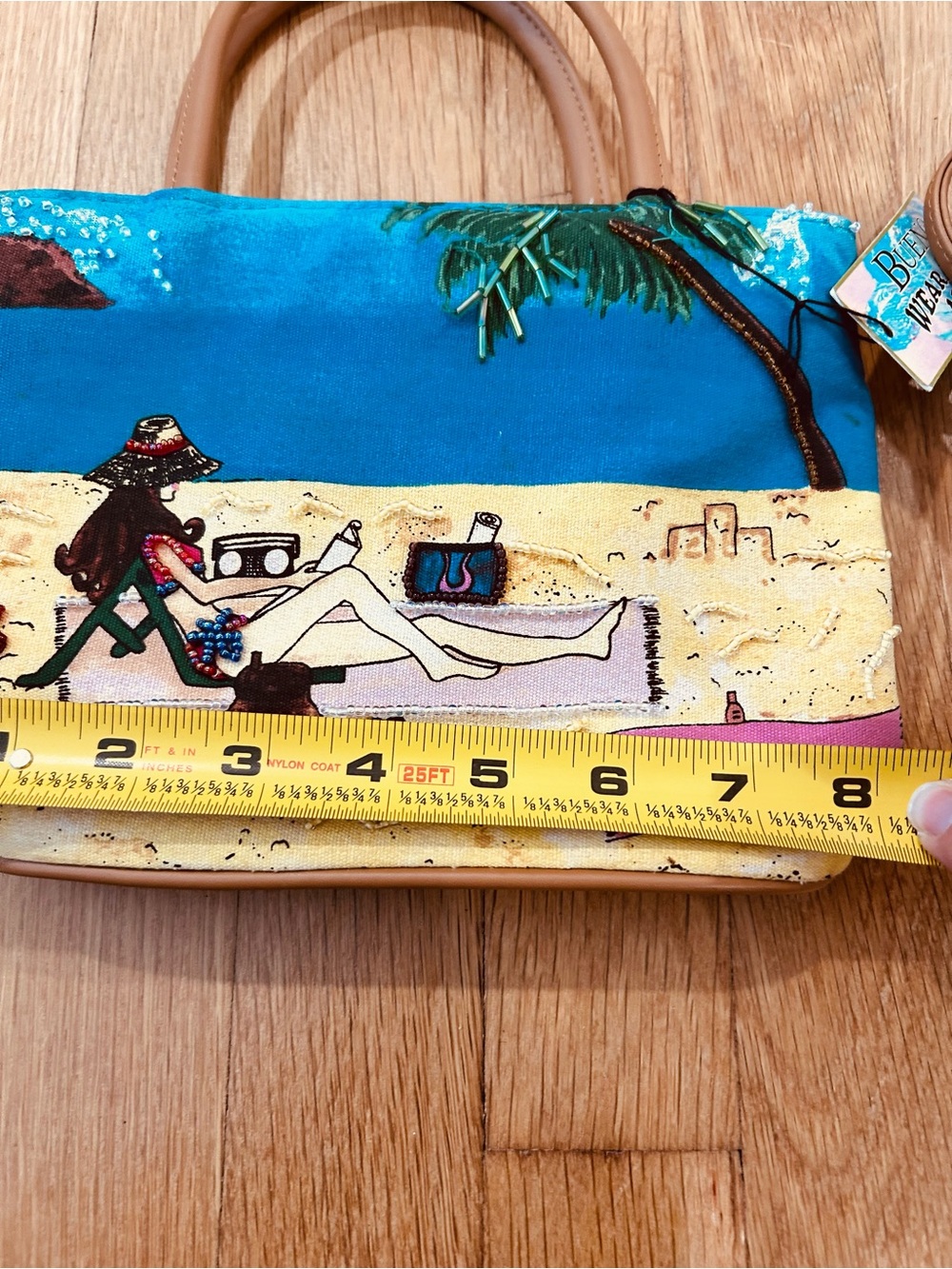 Beach Illustration Mini Crossbody Bag in Blue and Tan - Picture 4 of 7